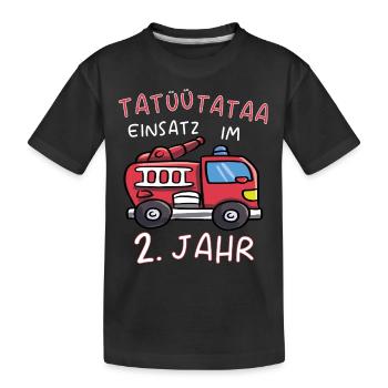 2. Kindergeburtstag Junge Feuerwehr Feuerwehrauto - Kinder Premium Bio T-Shirt - Schwarz - Vorne