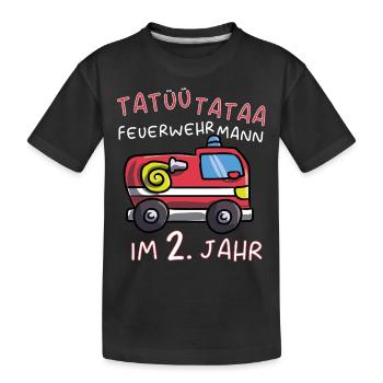 2. Kindergeburtstag Junge Feuerwehr Feuerwehrauto - Kinder Premium Bio T-Shirt - Schwarz - Vorne