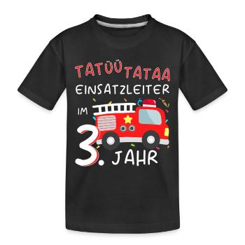 3. Kindergeburtstag Junge Feuerwehr Feuerwehrauto - Kinder Premium Bio T-Shirt - Schwarz - Vorne