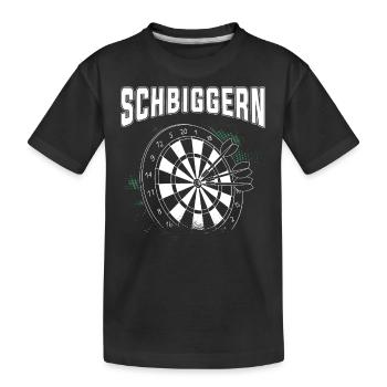 Dart Dart spielen, Schbiggern Fränkisch - Kinder Premium Bio T-Shirt - Schwarz - Vorne