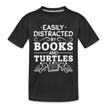Turtle reading books are easy to read from - Kids' Premium Organic T-Shirt - black - Front