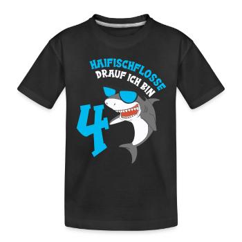 Haifisch Geburtstagsmotiv 4 Jahre Jungen Geschenk - Kinder Premium Bio T-Shirt - Schwarz - Vorne