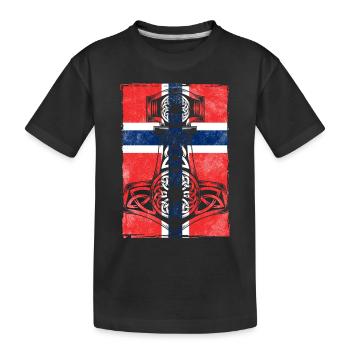 Drapeau norvégien avec le marteau de Thor Mjölnir - T-shirt bio Premium Enfant - noir - Devant