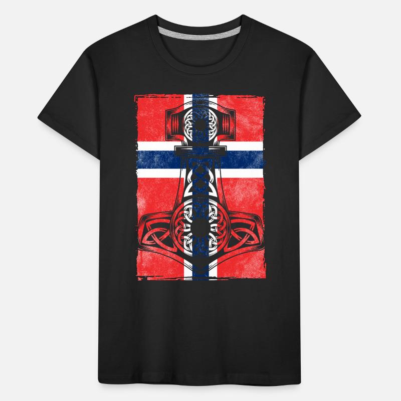 Drapeau norvégien avec le marteau de Thor Mjölnir T-shirt bio Premium Enfant