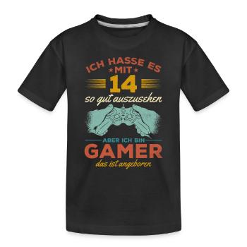 Video Gaming 14. Geburtstag Zocken 14 Jahre Video - Kinder Premium Bio T-Shirt - Schwarz - Vorne