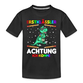 Erstklässler Schulkind Einschulung Dino - Kinder Premium Bio T-Shirt - Schwarz - Vorne