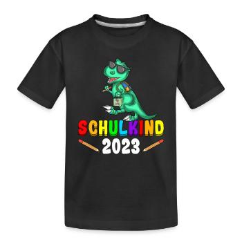 Einschulung Dinosaurier Schulkind 2023 1. Klasse - Kinder Premium Bio T-Shirt - Schwarz - Vorne