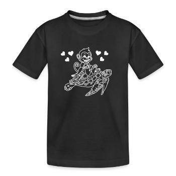 Lovers of sea turtles and monkeys - - Kids' Premium Organic T-Shirt - black - Front