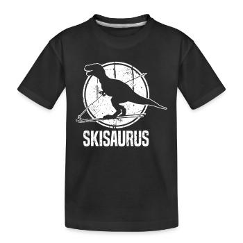 Fun Skisaurus Skiing Dino Ski Dino - Kids' Premium Organic T-Shirt - black - Front