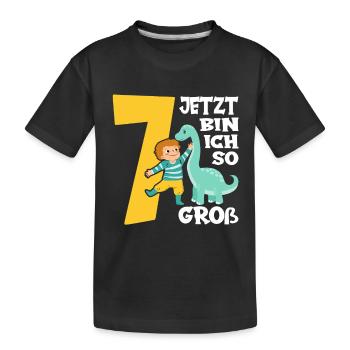 Dino Junge 7. Geburtstag Jetzt bin ich so groß - Kinder Premium Bio T-Shirt - Schwarz - Vorne