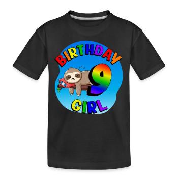 Anniversaire 9 Filles Mignon Bébé Paresseux - T-shirt bio Premium Enfant - noir - Devant