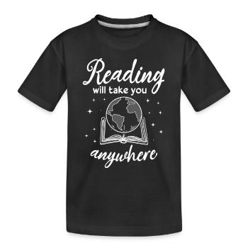 Reading Will Take You Anywhere Adventure Book - Kids' Premium Organic T-Shirt - black - Front