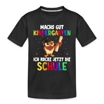 Schulkind Einschulung Eule Schulstart Schule - Kinder Premium Bio T-Shirt - Schwarz - Vorne