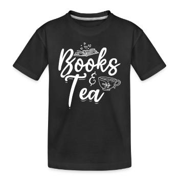 Books & Tea Book Reading Bookworm Read Books - Kids' Premium Organic T-Shirt - black - Front