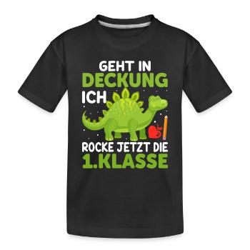 1. Klasse Erstklässler Einschulung Dino - Kinder Premium Bio T-Shirt - Schwarz - Vorne