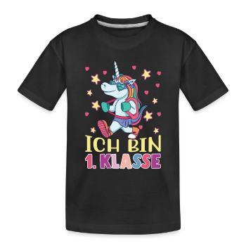 1. Klasse. Einschulung Schulkind Einhorn - Kinder Premium Bio T-Shirt - Schwarz - Vorne