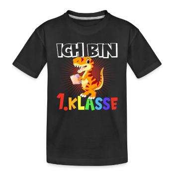 Einschulung Schulanfang Dino - Kinder Premium Bio T-Shirt - Schwarz - Vorne