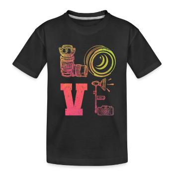 LIEBE Fotografie LIEBE Fotograf Kamerafografie - Kinder Premium Bio T-Shirt - Schwarz - Vorne
