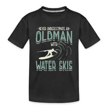 Never Underestimate An Old Man With Water Ski - Kids' Premium Organic T-Shirt - black - Front