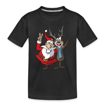 Drôle de motif de Noël Père Noël avec des rennes - T-shirt bio Premium Enfant - noir - Devant