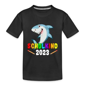 Schulkind 2023 Hai - Kinder Premium Bio T-Shirt - Schwarz - Vorne