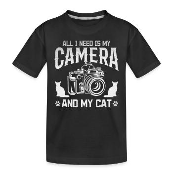Fotografie Alles was ich brauche ist meine Kamera - Kinder Premium Bio T-Shirt - Schwarz - Vorne