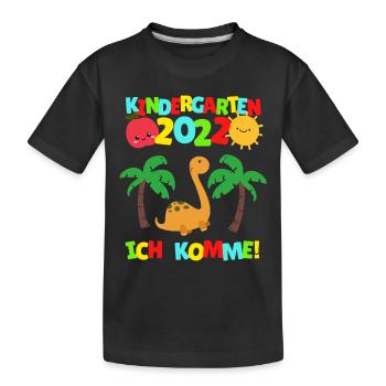 Kindergarten ich komme Dino Kindergartenkind 2022 - Kinder Premium Bio T-Shirt - Schwarz - Vorne