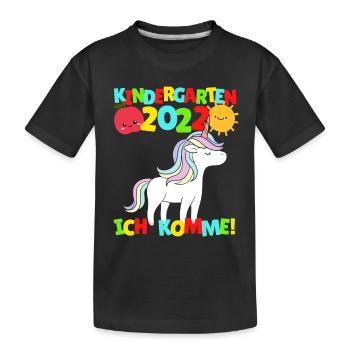 Kindergarten ich komme Einhorn Kindergartenkind - Kinder Premium Bio T-Shirt - Schwarz - Vorne