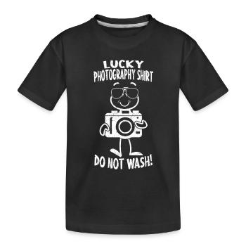 Funny Photographer Lucky Photography Shirt - Kids' Premium Organic T-Shirt - black - Front