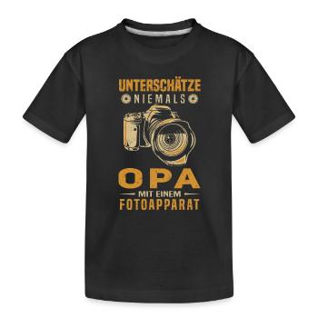 Fotograf Opa Unterschätze niemals Opa mit einem - Kinder Premium Bio T-Shirt - Schwarz - Vorne