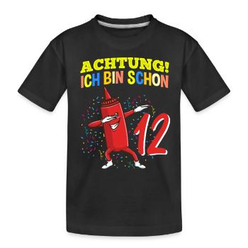 Achtung Ich Bin Schon 12 Geburtstag Ketchup - Kinder Premium Bio T-Shirt - Schwarz - Vorne