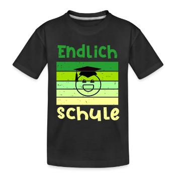 Endlich in die Schule Smile Schulbeginn T shirt - Kinder Premium Bio T-Shirt - Schwarz - Vorne