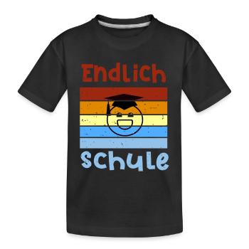 Endlich wieder Schule Smile Schulbeginn T shirt - Kinder Premium Bio T-Shirt - Schwarz - Vorne