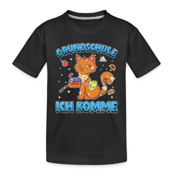 Grundschule ich komme Einschulung Katze - Kinder Premium Bio T-Shirt - Schwarz - Vorne
