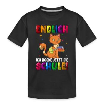 Endlich ich rocke jetzt die Schule Katze - Kinder Premium Bio T-Shirt - Schwarz - Vorne