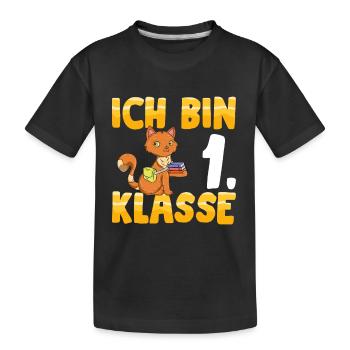 Ich bin 1. Klasse Einschulung Katze - Kinder Premium Bio T-Shirt - Schwarz - Vorne