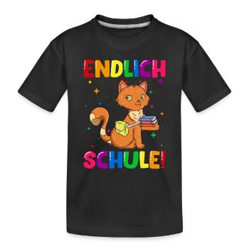 Endlich Schule Katze Einschulung Schulkind - Kinder Premium Bio T-Shirt - Schwarz - Vorne