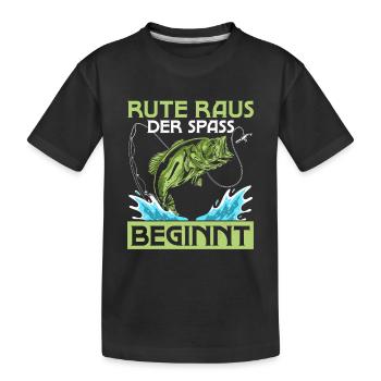 Rute raus der Spass beginnt Fischer Angler - Kinder Premium Bio T-Shirt - Schwarz - Vorne