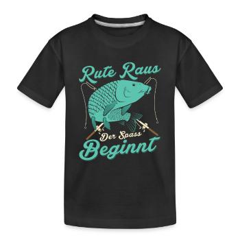 Rute raus der Spass beginnt Angler Fischer - Kinder Premium Bio T-Shirt - Schwarz - Vorne