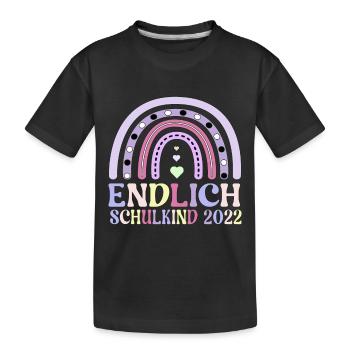 Schulkind 2022 Schulanfang Regenbogen Einschulung - Kinder Premium Bio T-Shirt - Schwarz - Vorne