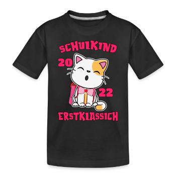 Schulkind Erstklassig Katze mit Schultüte 2022 - Kinder Premium Bio T-Shirt - Schwarz - Vorne