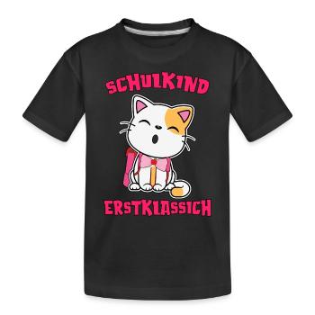 Schulkind Erstklassig Katze mit Schultüte 2022 - Kinder Premium Bio T-Shirt - Schwarz - Vorne