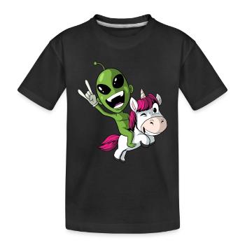Alien reitet auf Einhorn - Kinder Premium Bio T-Shirt - Schwarz - Vorne