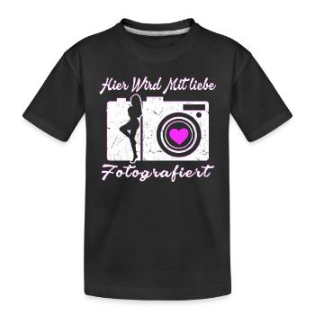 Kamera Fotografie Hier wird mit Liebe fotografiert - Kinder Premium Bio T-Shirt - Schwarz - Vorne