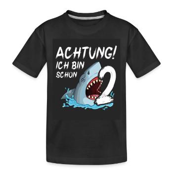 Achtung ich bin schon 2. Kindergeburtstag Hai - Kinder Premium Bio T-Shirt - Schwarz - Vorne