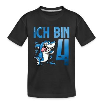 Ich bin schon 4. Kindergeburtstag Hai - Kinder Premium Bio T-Shirt - Schwarz - Vorne