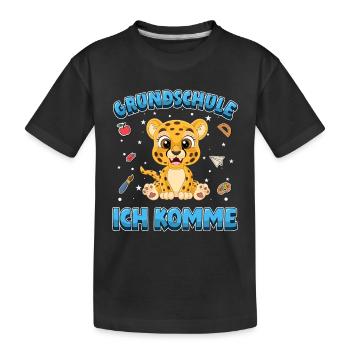 Grundschule ich komme Einschulung Leopard - Kinder Premium Bio T-Shirt - Schwarz - Vorne