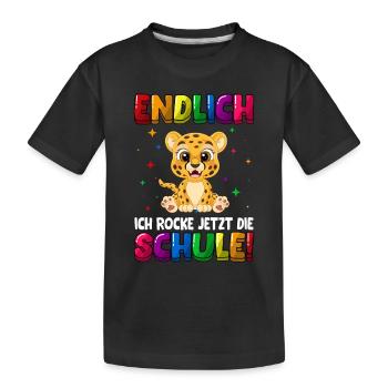 Endlich ich rocke jetzt die Schule Leopard - Kinder Premium Bio T-Shirt - Schwarz - Vorne