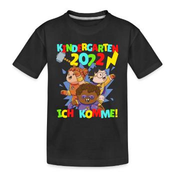Kindergarten ich komme - Superhelden 2022 - Kinder Premium Bio T-Shirt - Schwarz - Vorne