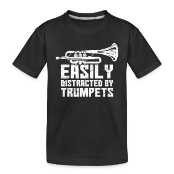 Easily Distracted By Trumpets Funny Trumpet Player - Kinder Premium Bio T-Shirt - Schwarz - Vorne